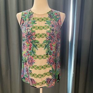 Lily Pulitzer silk Floral Print Sleeveless Top in Pink & Green